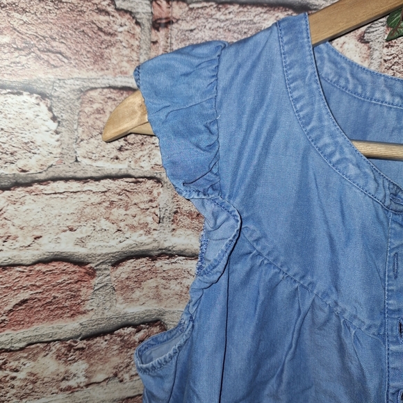 LOFT | 100% Lyrocell Ruffle Shoulder Pullover Chambray Top - Blue - Picture 6 of 15
